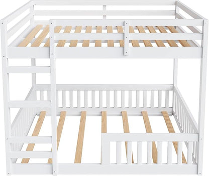 RUNNA Full Over Full Bunk Bed with Ladder,Guardrails,White | Full over full bunk bed with ladder,guardrails,solid wood frame,no box spring needed,bedrooms,guest rooms,dormitories,White
