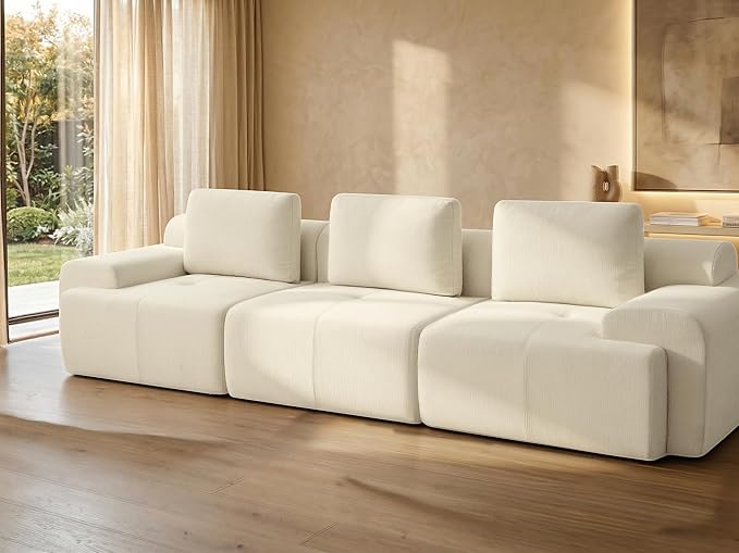 122" Oversized Boneless Couch, Comfort Cloud Sectional Couches for Living Room, Modular Sofa High Back & Extra Deep Seat, No Assembly, Soft Chenille Fabric (Warm White, 122 inch-（3+0）)