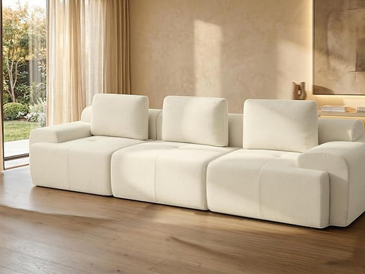 122" Oversized Boneless Couch, Comfort Cloud Sectional Couches for Living Room, Modular Sofa High Back & Extra Deep Seat, No Assembly, Soft Chenille Fabric (Warm White, 122 inch-（3+0）)