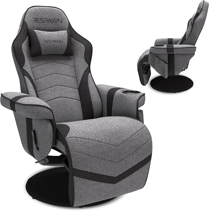 RESPAWN 900 Console Gaming Recliner with Footrest and Lumbar Support - Comfortable Ergonomic Gaming Chair with Headrest, No Wheels, Reclining, Heavy Duty, Racing Style Video Game Chairs - Gray Fabric