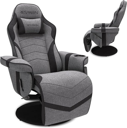RESPAWN 900 Console Gaming Recliner with Footrest and Lumbar Support - Comfortable Ergonomic Gaming Chair with Headrest, No Wheels, Reclining, Heavy Duty, Racing Style Video Game Chairs - Gray Fabric