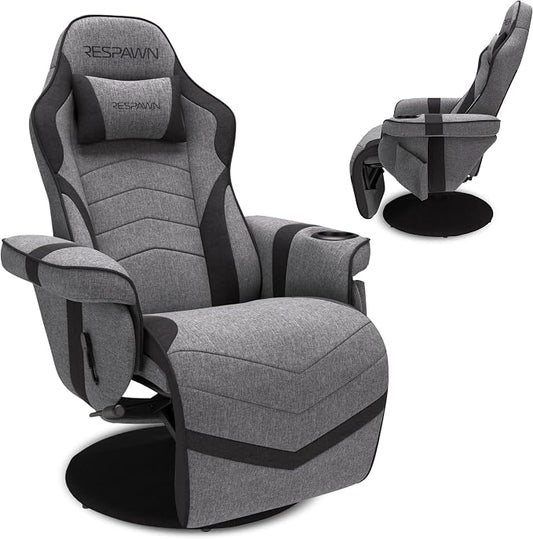RESPAWN 900 Console Gaming Recliner with Footrest and Lumbar Support - Comfortable Ergonomic Gaming Chair with Headrest, No Wheels, Reclining, Heavy Duty, Racing Style Video Game Chairs - Gray Fabric