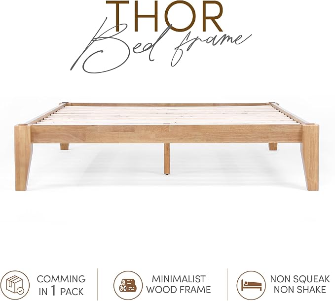 Thor Premium Solid Wood Bed Frame King, Japanese Joinery Bed Frame with Wood Slat Support, Platform Bed, No Box Spring Needed, Easy Assembly, Minimalist & Modern Style (Light Oak)