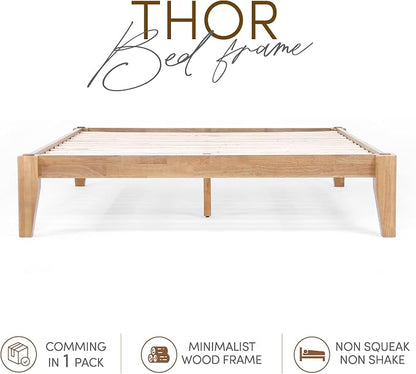 Thor Premium Solid Wood Bed Frame King, Japanese Joinery Bed Frame with Wood Slat Support, Platform Bed, No Box Spring Needed, Easy Assembly, Minimalist & Modern Style (Light Oak)