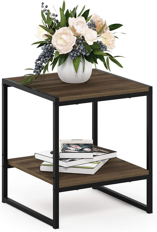 FURINNO Camnus Modern Living 2-Tier End Table, Columbia Walnut, 15.9 in x 15.75 in x 18 in