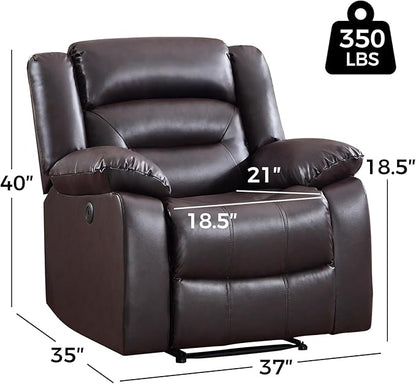 EBELLO Classic Power Recliner Chair, Faux Leather Oversized Electric Overstuffed Chair with Soft Cushion and Back, Sofa with Comfortable Armchair for Living Room, Brown