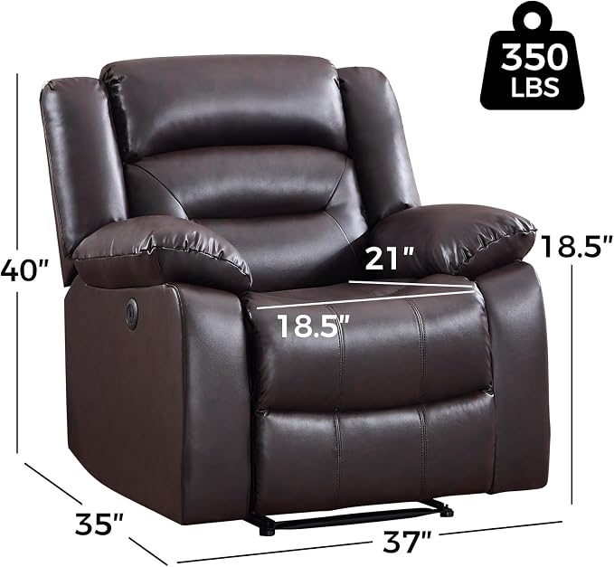 EBELLO Classic Power Recliner Chair, Faux Leather Oversized Electric Overstuffed Chair with Thicked Cushion and Back, Single Sofa with Comfortable Armchair, Brown, 2Pcs