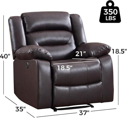 EBELLO Classic Power Recliner Chair, Faux Leather Oversized Electric Overstuffed Chair with Thicked Cushion and Back, Single Sofa with Comfortable Armchair, Brown, 2Pcs