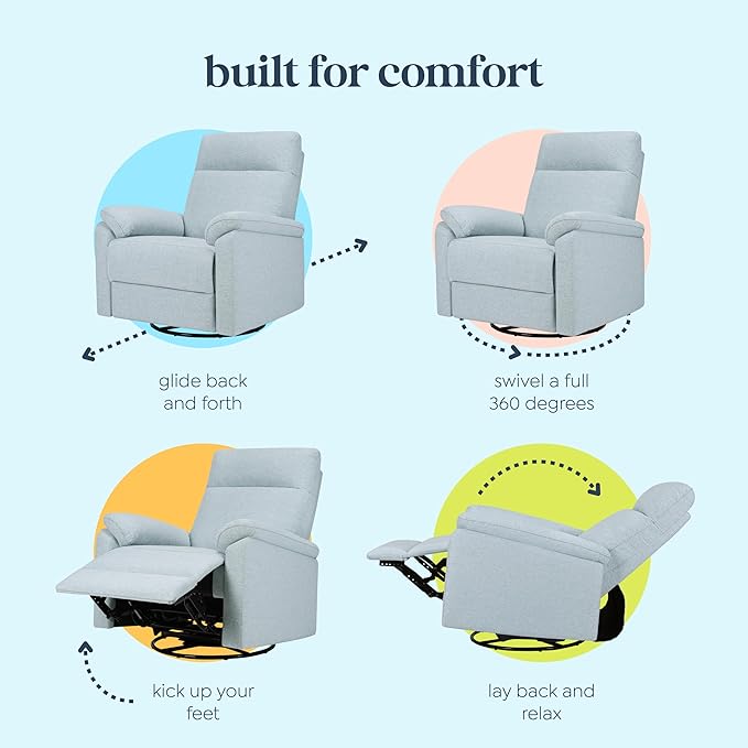 Davinci Suzy Swivel Recliner in Heathered Blue, GREENGUARD Gold & CertiPUR-US® Certified