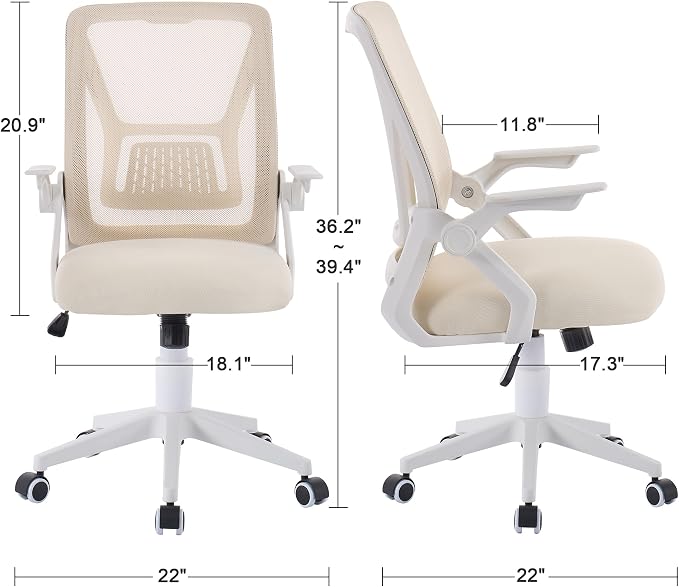 VECELO Mid-Back Swivel Ergonomic Office Chair with Adjustable Arms Mesh Lumbar Support for Computer Task Work, Beige