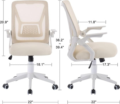 VECELO Mid-Back Swivel Ergonomic Office Chair with Adjustable Arms Mesh Lumbar Support for Computer Task Work, Beige