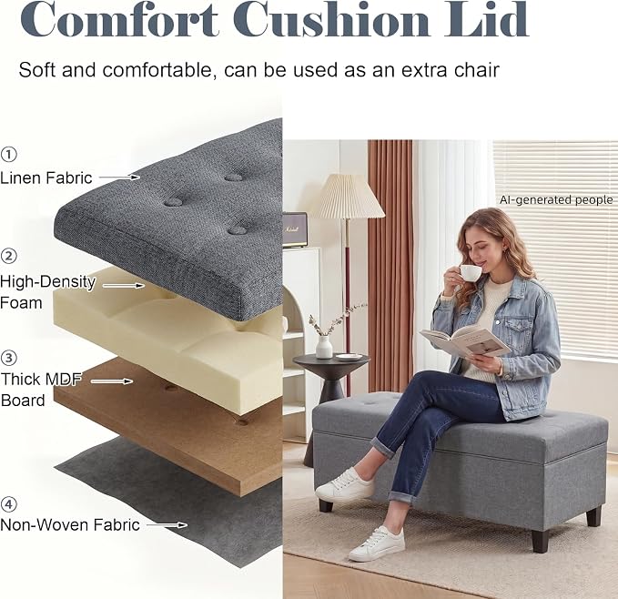 Asense Storage Ottoman Bench, 40 Inches Storage Bench,Foot Rest with Legs,Tufted Ottomans with Safety Hinge,End of Bed Bench for Bedroom,Living Room,Entryway