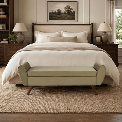 HomePop 60" Modern Storage Bench with Wood Legs - Light Sage Green Velvet