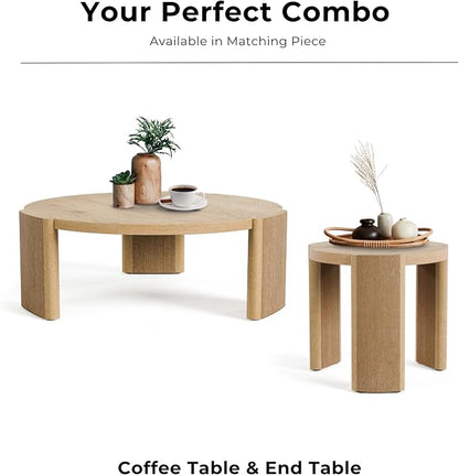 Furniture of America Carys 42” Round Coffee Table, Solid Rubberwood & Oak Veneer, Modern Wood Living Room Table with Plinth Base, Oak Finish