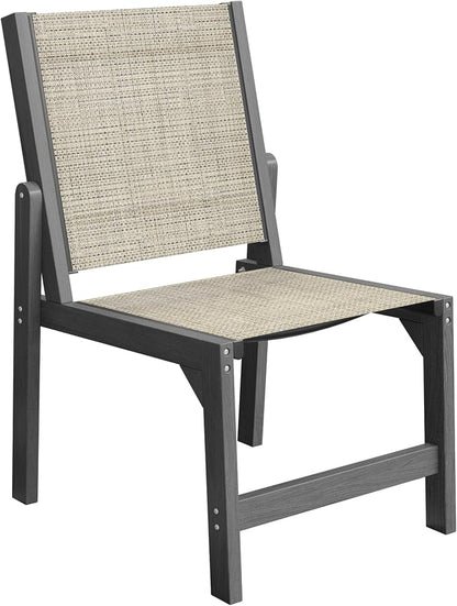 Patio Stackable Chair, HDPE Armless Outdoor Dining Chairs with Wide Seat, All-Weather Textilene Oversized Porch Chair for Garden, Poolside, Backyard, Deck | Grey