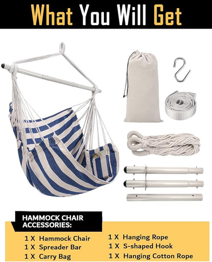 ADVOKAIR Hammock Chair Swing, Heavy-Duty Hanging Rope Swing Seat Supports 500 Lbs, Ideal for Outdoor Patio, Backyard, Porch, Deck & Indoor Bedroom Use