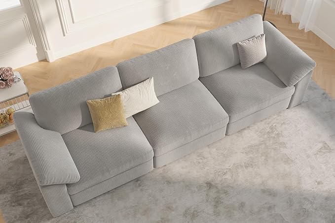 EASE MOOSE Large Sectional Modular Sofa,Modern Comfy 3 Seat Cloud Modular Couch, Modern Deep Seat Sectional for Living Room,Light Gray