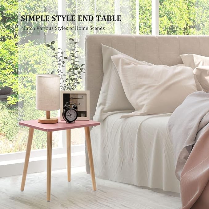 FORAOFUR Side Table Set of 2, Modern Side Table Accent Tables for Small Spaces, Wooden Home Decor, Easy Assembly | 2 Pack Pink finish, fits living/bedroom/balcony, compact for small spaces, sturdy, easy assembly with tools