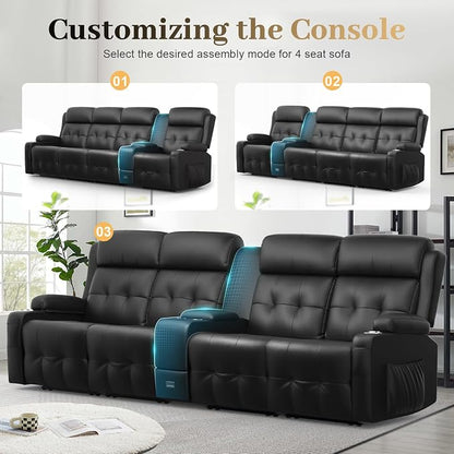 Recliner Sofa, Massage Reclining Sofa 4 Seater Sets Heavy Weight Capacity, RV Loveseat Couch Clearance with Console, USB, Type C Port, Storage, Cup Holders, Wall Hugger Chair for Living Room