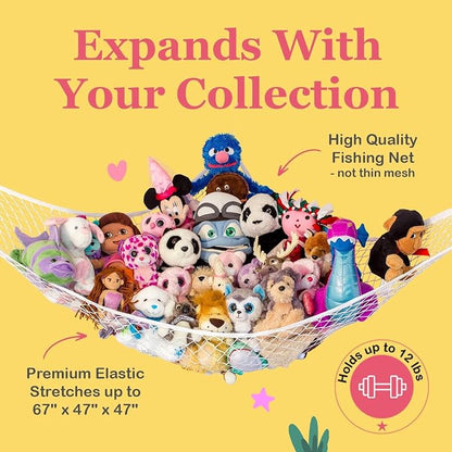 Stuffed Animal Hammock 2 Pack | Corner Stuffed Animal Storage & Plushie Net | Toy Hammock for Stuffed Animals | Holds 12lbs | Easy Hang, All Hardware Included | Coral Bedroom Decor | by Lilly's Love