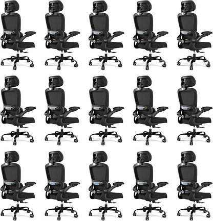 TRALT Office Chair Ergonomic Desk Chair, 330 LBS Home Mesh Office Desk Chairs with Wheels, Comfortable Gaming Chairs Black Pack of 15