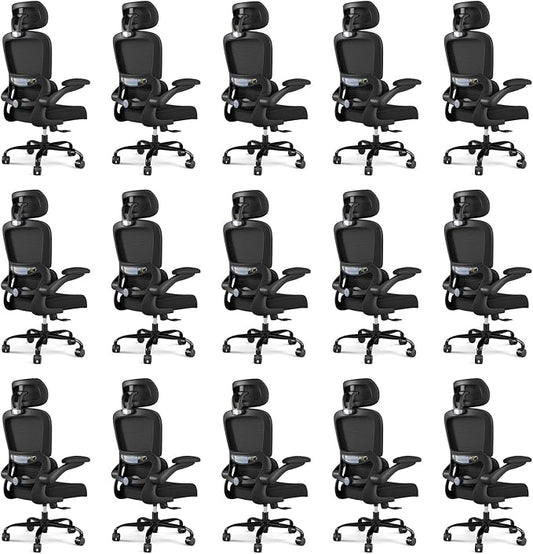 TRALT Office Chair Ergonomic Desk Chair, 330 LBS Home Mesh Office Desk Chairs with Wheels, Comfortable Gaming Chairs Black Pack of 15