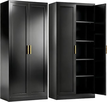 71" H Kitchen Storage Cabinet with 4 Adjustable Shelves, Metal Pantry Cabinet, Pantry Organizers and Storage Cabinet for Kitchen, Bathroom, Living Room (Black)