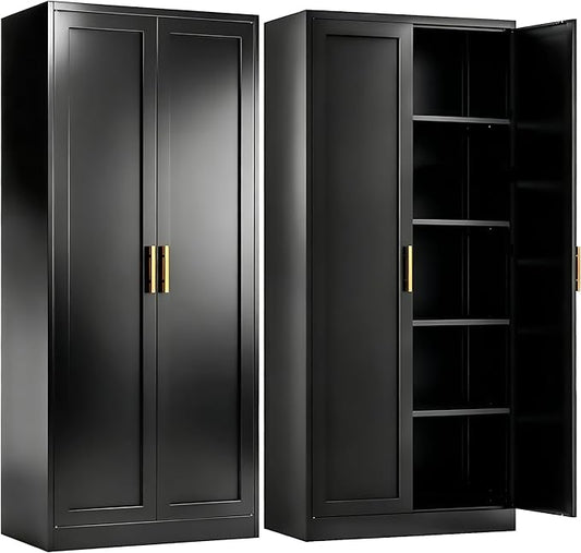 71" H Kitchen Storage Cabinet with 4 Adjustable Shelves, Metal Pantry Cabinet, Pantry Organizers and Storage Cabinet for Kitchen, Bathroom, Living Room (Black)