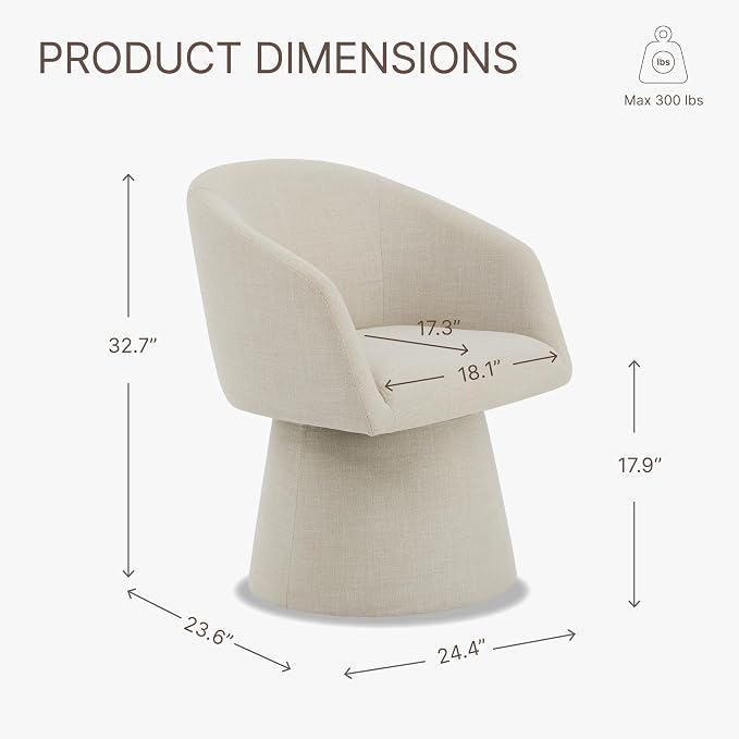 KISLOT Swivel Dining Chairs Set of 4, Upholstered Mid Century Modern Deskchair with Barrel Back, Linen Fabric Kitchen Chairs for Dining Room, Bedroom, Dressing Room, Linen