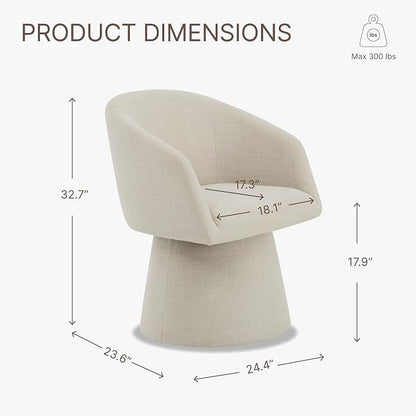 KISLOT Swivel Dining Chairs Set of 4, Upholstered Mid Century Modern Deskchair with Barrel Back, Linen Fabric Kitchen Chairs for Dining Room, Bedroom, Dressing Room, Linen