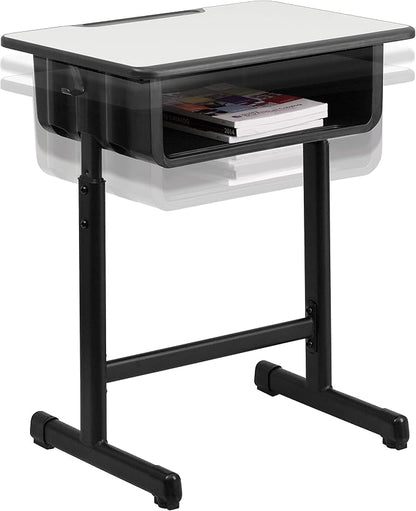 Flash Furniture Billie Student Desks with Grey Tops and Adjustable Height Black Pedestal Frames, Set of 5