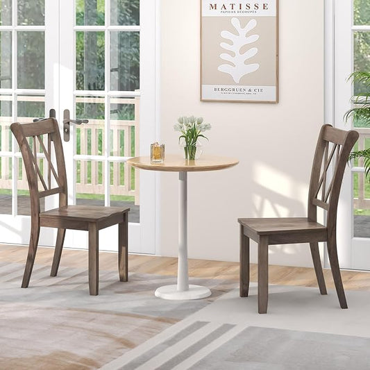 Giantex Set of 2 Dining Chairs, Rubber Wood Dining Room Side Chair w/Ergonomic Seat, Armless Chair for Home Kitchen, Dining Room, Brown