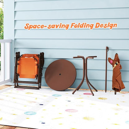 HONEY JOY Kids Picnic Table, Animal Themed Toddler Outdoor Table and Chair Set, 2 Folding Chairs & Removable Umbrella, Children Outdoor Furniture for Backyard Patio Garden (Brown Monkey)