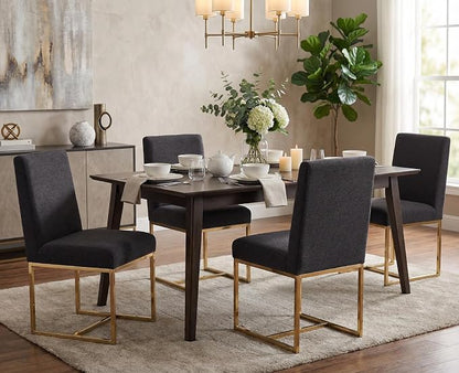 CIMOTA Black Modern Dining Chairs Set of 6, Upholstered Dining Room Chairs Armless Guest Side Chair with Gold Base for Dining Room/Kitchen, Charcoal Black, 6PCS