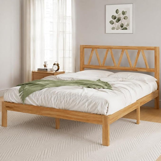 Novilla 12inch Twin Bed Frame Wooden Twin Size Bed Frame, Solid Wood Twin Size Bed Frame with Headboard No Box Spring Needed, Easy Assembly, Natural