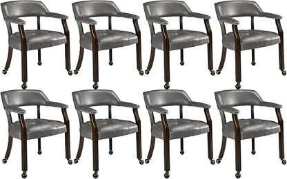 LEEMTORIG Set of 8 Large Dining Chairs with Casters and Arm, Rolling Dining Chairs with Wheel, Poker Table Chair, Boss Caption's Chair, 26"D x 25.2"W x 31.5"H, Espresso Legs & Dark Grey, XXY-1910-DG