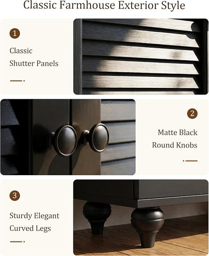 80" Tall Kitchen Pantry Cabinet, Farmhouse Storage Cabinets | Louvered Doors and Adjustable Shelves, Freestanding Storage, Dining Room, Living Room, Home Office, Bathroom, Black