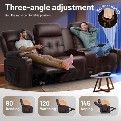 Recliner Sofa Set, Home Theater Seating with Massage, Loveseat Recliner Couch and Recliner Single Chair with USB, Wall Hugger Reclining Movie Theater Chair with Cup Holders, Drawer for Gaming Room
