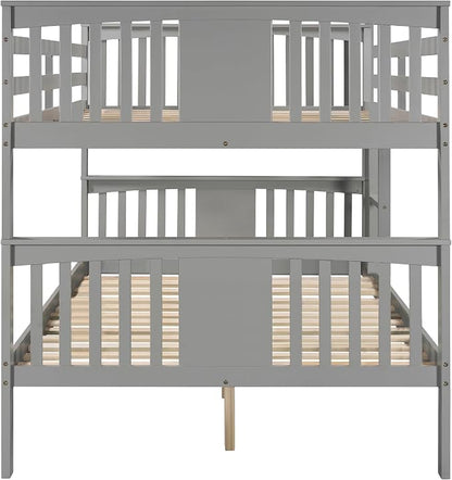 Merax Full Over Full Bunk Bed Convertible to Two Separate Beds, Solid Pine Wood Frame with Safety Guardrail & Headboard/Footboard, Sturdy Durable Design, for Teens/Adults, No Box Spring Needed, Grey