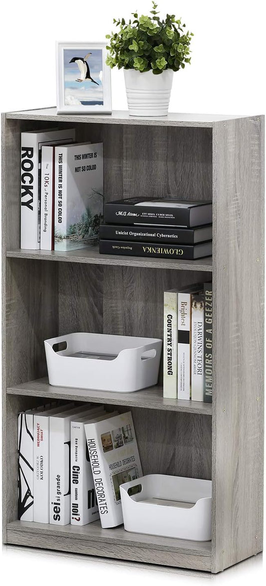 Furinno BASIC Book Shelf, 3-Tier Bookshelf with Open Shelves, Standing Bookcase, 9.3" x 21.8" x 39.5", for Organization and Storage, for Living Room, Bedroom, Home Office, French Oak