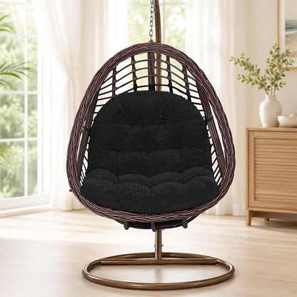 idee-home Egg Chair Cushion Replacement, Tufted Hanging Egg Chair Cushions | Oversized Wicker Swing Cushion with Corduroy Cover for Indoor Hammock Basket Chair, Black (Chair Not Included), 48x32 Inch