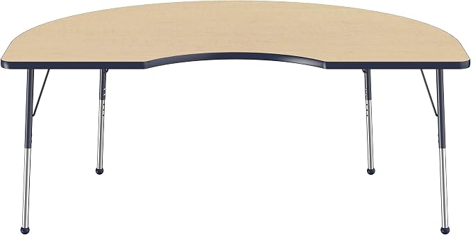 FDP Kidney Activity School and Office Table (48 x 72 inch), Standard Legs with Ball Glides for Collaborative Seating Environments, Adjustable Height 19-30 inches - Maple Top and Navy Edge