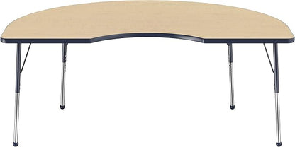 FDP Kidney Activity School and Office Table (48 x 72 inch), Standard Legs with Ball Glides for Collaborative Seating Environments, Adjustable Height 19-30 inches - Maple Top and Navy Edge