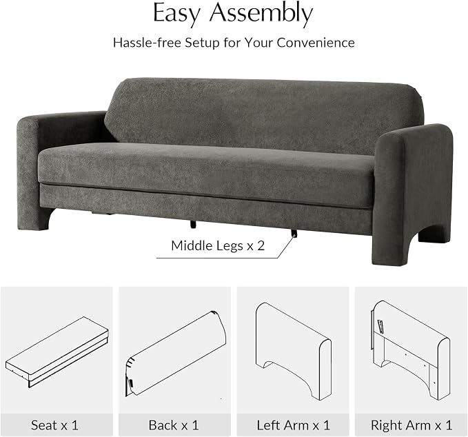 HULALA HOME 84" Modern Curved Sofa, 3 Seater Sofa for Living Room, Grey | For Living Room