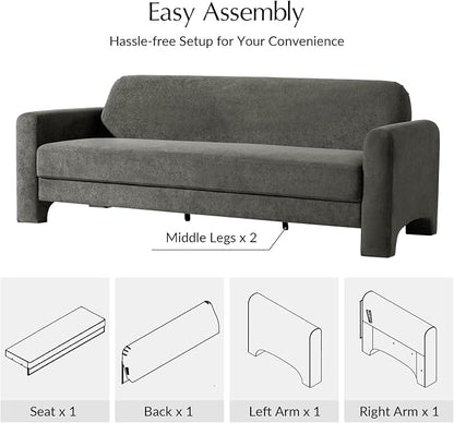 HULALA HOME 84" Modern Curved Sofa, 3 Seater Sofa for Living Room, Grey | For Living Room