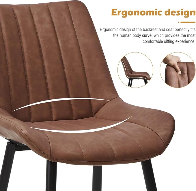 CLIPOP Dining Chairs Set of 6, Faux Leather Dining Chairs with Upholstered Seat, High Back Comfy Cushion, Metal Leg, Accent Kitchen Side Chair for Living, Restaurant & Meeting Room, Brown