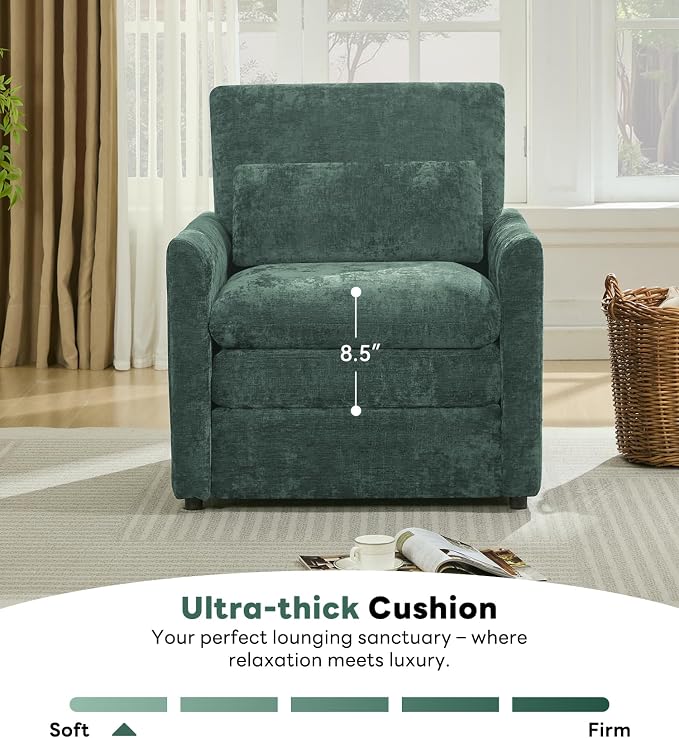 Iroomy Modern Accent Armchair – Cloud-Like Single Sofa with Pocket Spring Seat, Soft Chenille Fabric, Removable Cover, Cozy Lumbar Support for Living Room, Bedroom, Apartment, Green