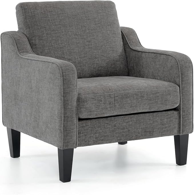VINGLI Mid Century Modern Accent Chair - Soft Chenille Upholstered Comfy Armchair for Living Room, Bedroom, Home Office, Apartment, Studio (Light Grey)