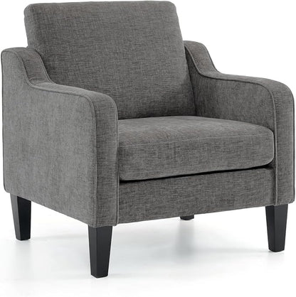 VINGLI Mid Century Modern Accent Chair - Soft Chenille Upholstered Comfy Armchair for Living Room, Bedroom, Home Office, Apartment, Studio (Light Grey)