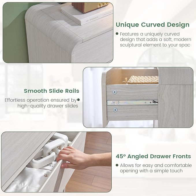 Standifurno White Dressers of 9 Drawers, Chest Dresser with Deep Drawers, Modern Dresser Closet for Bedroom, Curved Drawer with Large Storage, 57'' Wide